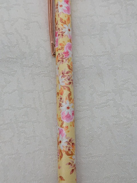 Kugelschreiber mit Motiv "gelb / pink floral" // Papier & Feder