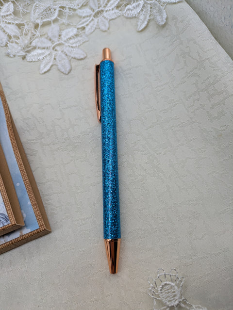 Kugelschreiber mit Motiv "Glitzer blau" // Papier & Feder