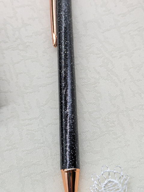 Kugelschreiber mit Motiv "Glitzer Schwarz" // Papier & Feder