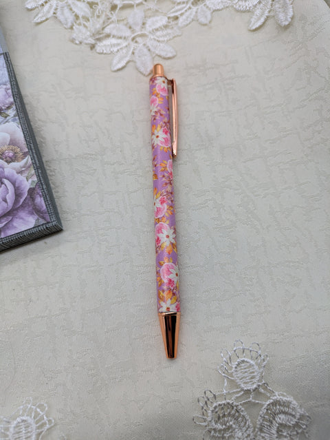 Kugelschreiber mit Motiv "lila /pink Floral" // Papier & Feder