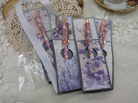 Kugelschreiber mit Motiv "lila/orange floral" // Papier & Feder