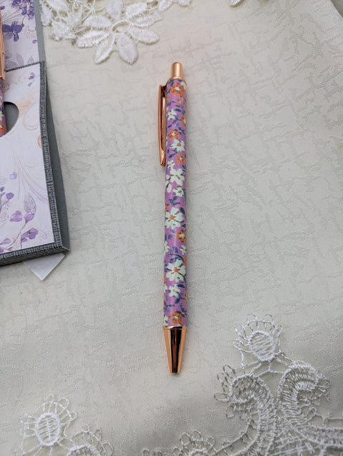 Kugelschreiber mit Motiv "lila/orange floral" // Papier & Feder