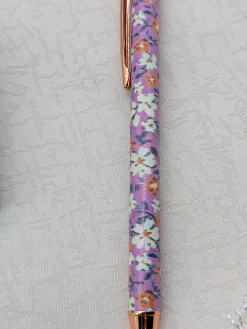Kugelschreiber mit Motiv "lila/orange floral" // Papier & Feder