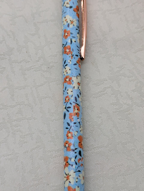 Kugelschreiber mit Motiv "hellblau / orange Floral" // Papier & Feder