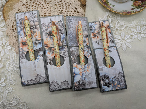 Kugelschreiber mit Motiv "gelb / orange floral" // Papier & Feder