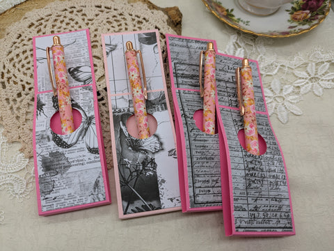 Kugelschreiber mit Motiv "rosa / pink floral" // Papier & Feder