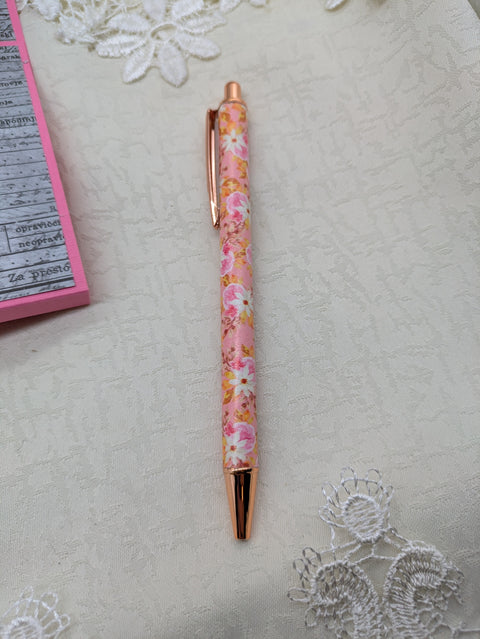 Kugelschreiber mit Motiv "rosa/orange floral" // Papier & Feder