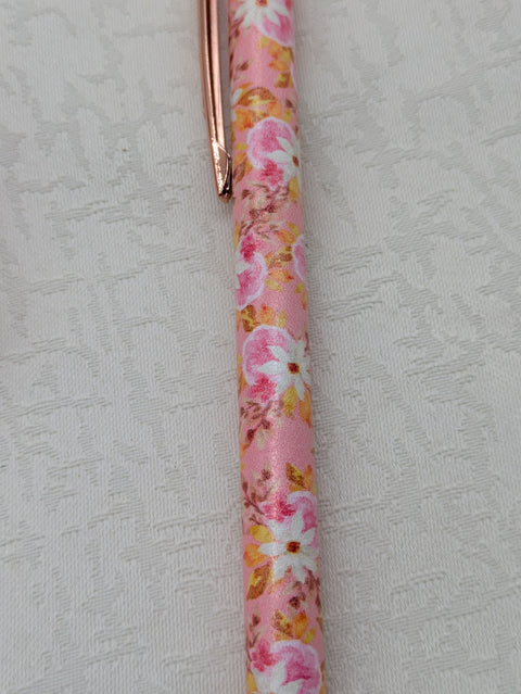 Kugelschreiber mit Motiv "rosa/orange floral" // Papier & Feder