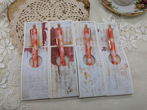 Kugelschreiber mit Motiv "rot / pink floral" // Papier & Feder