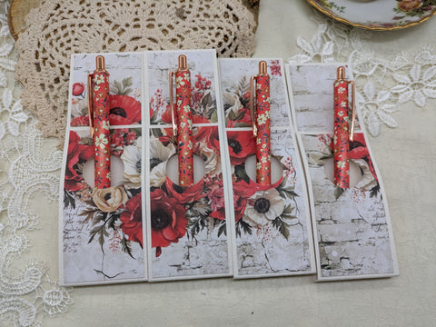 Kugelschreiber mit Motiv "rot/orange Floral" // Papier & Feder