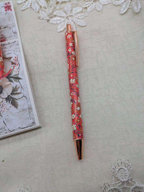 Kugelschreiber mit Motiv "rot/orange Floral" // Papier & Feder