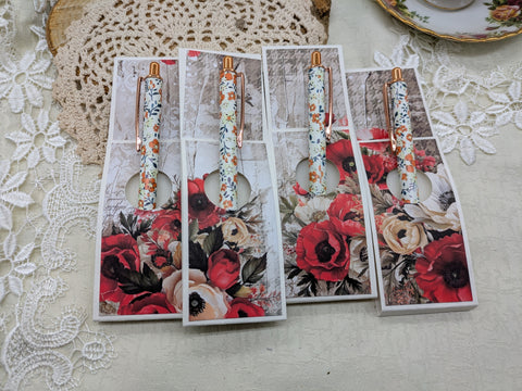 Kugelschreiber mit Motiv "beige / orange floral" // Papier & Feder