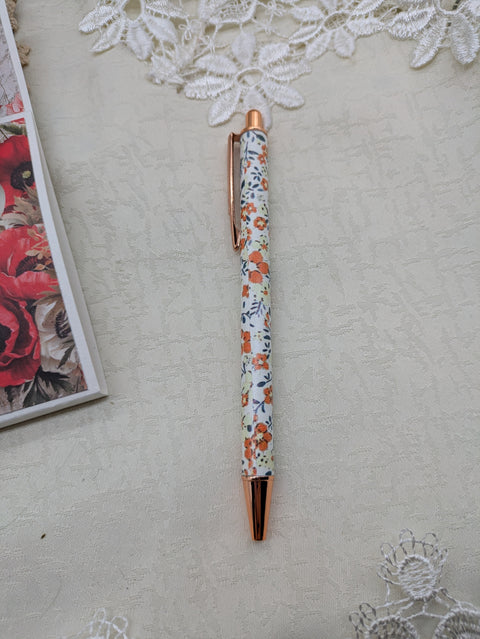 Kugelschreiber mit Motiv "beige / orange floral" // Papier & Feder