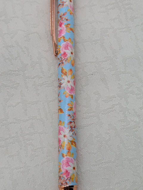 Kugelschreiber mit Motiv "hellblau/pink floral" // Papier & Feder