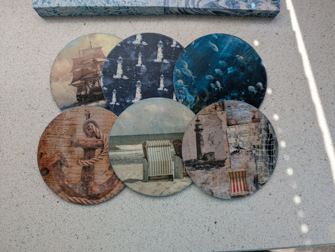 6 Untersetzer/Coasters "Moin & Ahoy" // handgemacht von Sina