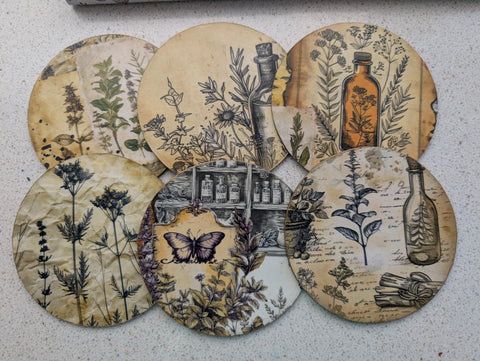 6 Untersetzer/Coasters "Betty's Kräutergarten II" // handgemacht von Sina