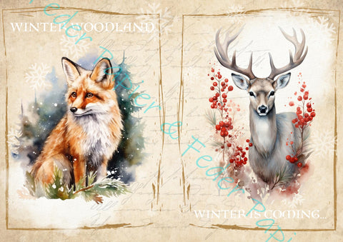 Designpapier "Winter Woodland" // "kleines Format" auf DIN A 4 // 6 Seiten + eine Bonusseite