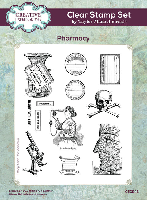 Creative Expressions Stamp A 5 // Taylor Made Journals // "Pharmacy" 