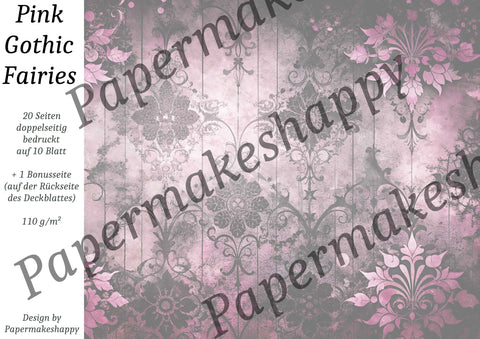 "Pink Gothic Fairies" // Papermakeshappy // 10 sheets of design paper // printed on both sides