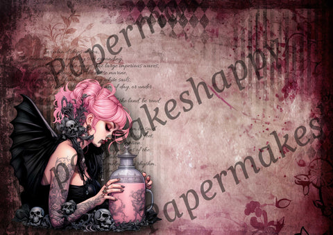 "Pink Gothic Fairies" // Papermakeshappy // 10 Blatt Designpapier // doppelseitig bedruckt