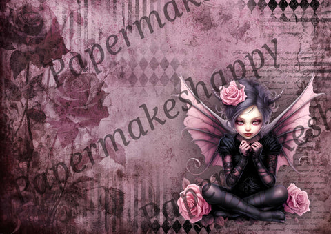 "Pink Gothic Fairies" // Papermakeshappy // 10 Blatt Designpapier // doppelseitig bedruckt