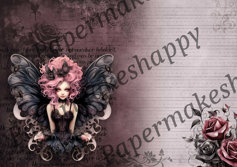 "Pink Gothic Fairies" // Papermakeshappy // 10 Blatt Designpapier // doppelseitig bedruckt