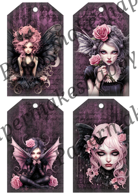 "Pink Gothic Fairies" // Papermakeshappy // Ephemera-Set // 200 g/m²