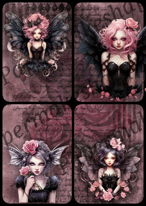 "Pink Gothic Fairies" // Papermakeshappy // Ephemera-Set // 200 g/m²