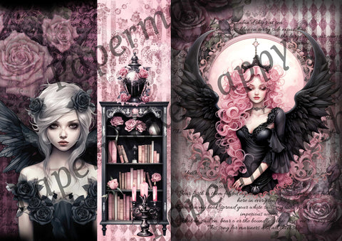 "Pink Gothic Fairies" // Papermakeshappy // Ephemera set // 200 g/m²