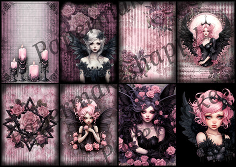 "Pink Gothic Fairies" // Papermakeshappy // Ephemera set // 200 g/m²