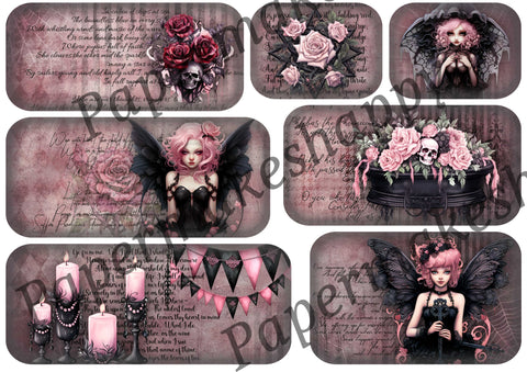 "Pink Gothic Fairies" // Papermakeshappy // Ephemera set // 200 g/m²