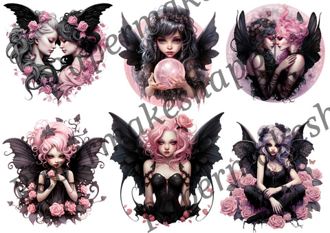 "Pink Gothic Fairies" // Papermakeshappy // Ephemera set // 200 g/m²