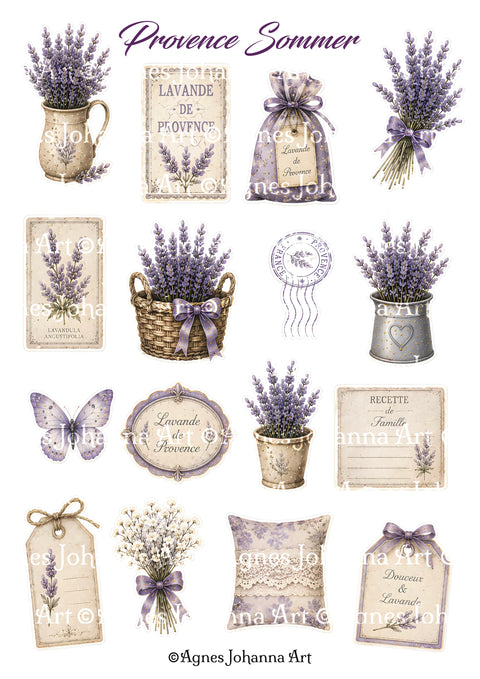 "Provence Sommer" (August 2026) // AgnesJohanna Art // 7 Blatt Designpapier // doppelseitig bedruckt