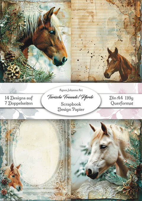 "Animal Friends - Horses" // AgnesJohanna Art // 7 sheets of design paper // printed on both sides 