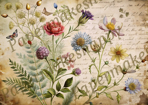 "Vintage Wildflowers" // Papermakeshappy // 9 Blatt Designpapier // doppelseitig bedruckt