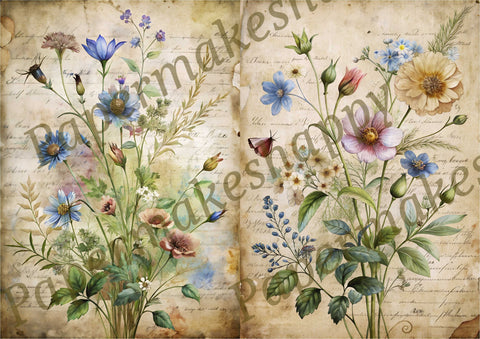 "Vintage Wildflowers" // Papermakeshappy // 9 Blatt Designpapier // doppelseitig bedruckt