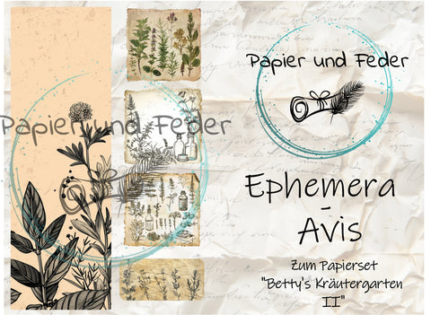 Ephemera-Avis zum Papierset "Betty's Kräutergarten II" // 12 Seiten // DIN A 5 // doppelseitig bedruckt