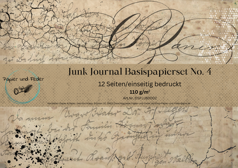 Junk Journal Basis-Papierset IV // 12 Seiten // DIN A 4 // einseitig bedruckt auf 110 g/m²