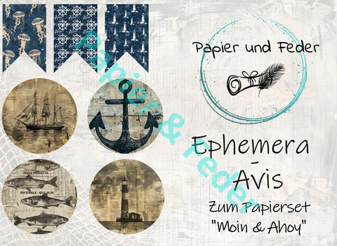 Ephemera-Avis for the paper set "Moin &amp; Ahoy" // 12 pages // DIN A 5 // printed on both sides