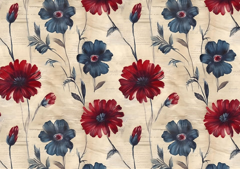 Designpapier "Flowers & Butterflies" rot/blau // 12 Seiten // DIN A 4 // doppelseitig bedruckt + 1 Bonusseite