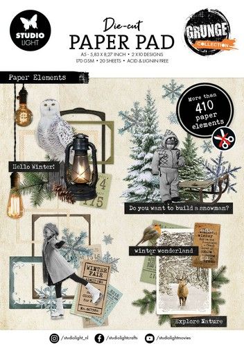 Studio Light Die Cut Paper Pad // Grunge Collection // Paper Elements Winter