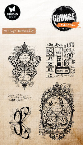 Vintage Butterfly Grunge Clear Stamp // Studio Light