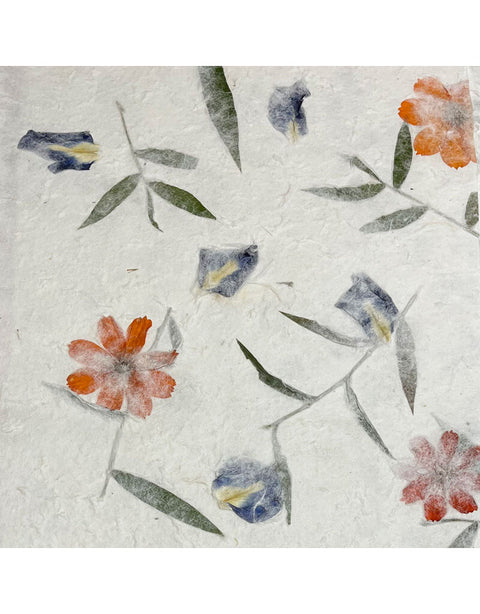 Mulberry paper with floral mix // orange/blue // 1 sheet // 40 cm x 25 cm