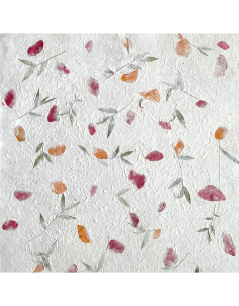 Mulberry paper with floral mix // yellow/red // 1 sheet // 40 cm x 25 cm